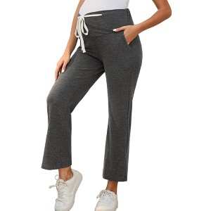 INSPIRE CHIC Women Maternity Lounge Pants Over Belly Wide Leg Casual High Waisted Lounge Pants With Pockets - 1 of 4