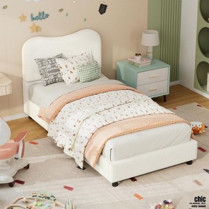 Jojoka Twin/Full/Queen Size Bed Frame, Boucle Upholstered Platform w/ Rounded Headboard, Wooden Slats, Low Profile, Heavy Duty, No Box Spring Needed - 1 of 4