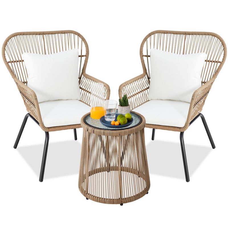 Best Choice Products 3-Piece Patio Conversation Bistro Set, Outdoor Wicker w/ 2 Chairs, Cushions, Side Table, 1 of 11
