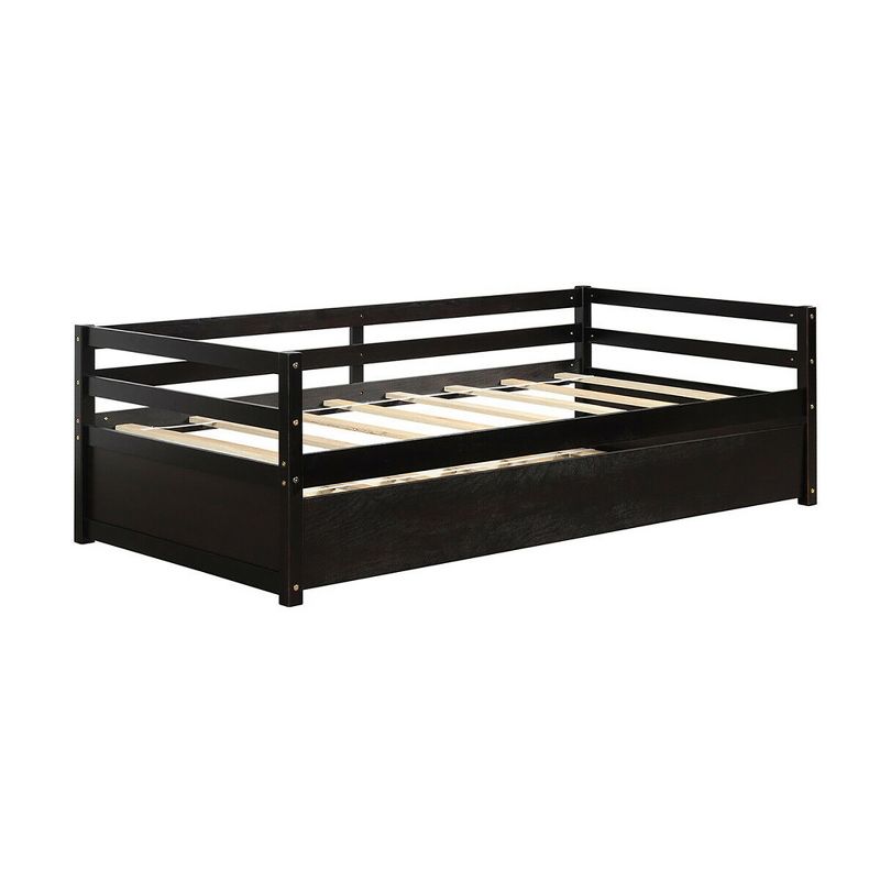 Costway Twin Size Trundle Daybed Wooden Slat Support Mattress Platform for Kids EspressoWhite, 1 of 11
