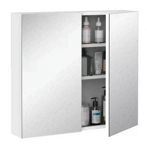 Resenkos Bathroom Mirrored Cabinet, 24"x22" Steel Frame Medicine Cabinet, Wall-Mounted Storage Organizer with Double Doors, White - 1 of 4