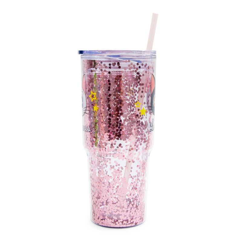 Just Funky Sailor Moon Luna and Artemis Glitter Tumbler With Lid and Straw | Hold 31 Ounces, 2 of 7
