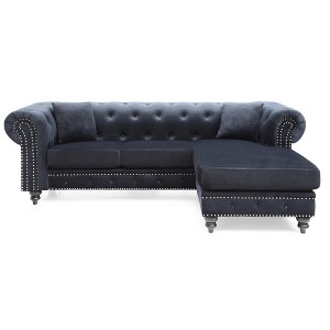 L-Shaped Sectional Sofas Chaise in Velvety MicroSuede with Tufted Rolled Back, Pocketed Coil Cushions & Hardwood Frame, Chrome Nailhead Trim - 1 of 4