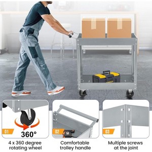 Acekool 2-Tier Rolling Tool Cart with Pegboard, 400 lbs Capacity Heavy Duty Utility Cart for Garage, Warehouse & Repair Shop - 1 of 4