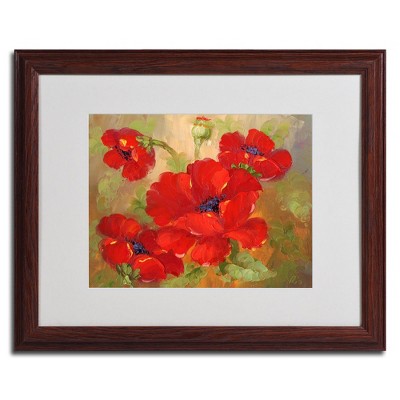 Anonymous Poppies Acrylic Painting in Dark Brown Frame