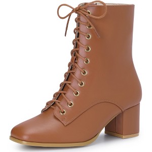 Allegra K Women's Lace Up Chunky Heels Ankle Combat Boots - 1 of 4