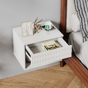 CIPACHO Black Set of 2 Minimalist Wall-Mounted Nightstands - Drawer, Open Shelf, 3-Section Slides & Carved Surface (Anti-Shaking) - 1 of 4