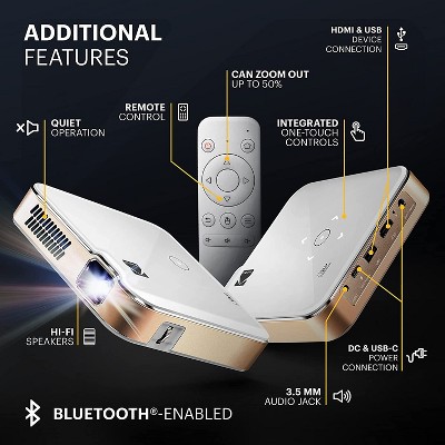 Kodak Luma 400 Portable White and Gold Mini Projector with Wi-Fi and Bluetooth