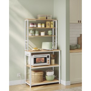 Bakers Rack - 31.5 - Inch Coffee Bar with Power Outlet. 6 - Tier Kitchen Shelves with 6 Hooks, Perfect as Microwave Stand - 1 of 4