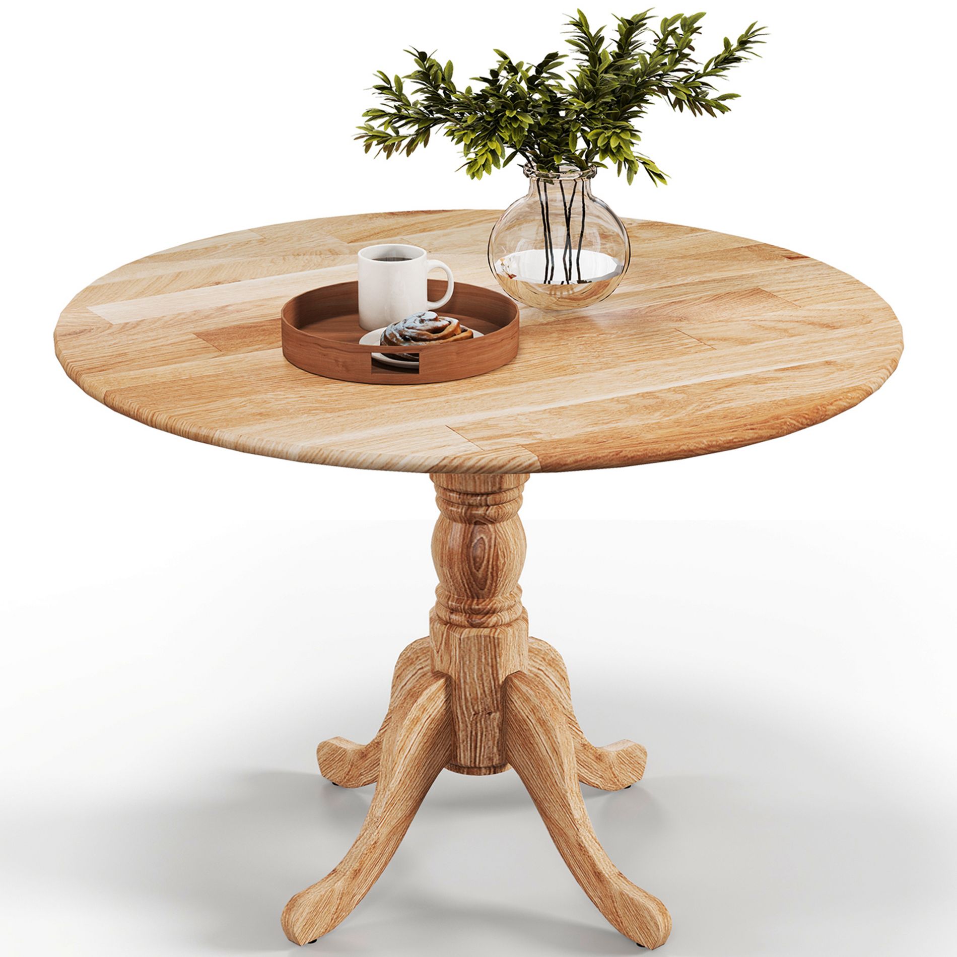 Costway Rustic Dining Table Wooden Dining Table with Round Tabletop & Curved Trestle Legs Natural