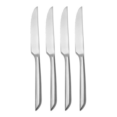 Nambe Frond Steak Knives, Set of 4, Premium Stainless Steel Meat Knife Set, Sharp Serrated Tomato Knife, 9-Inch