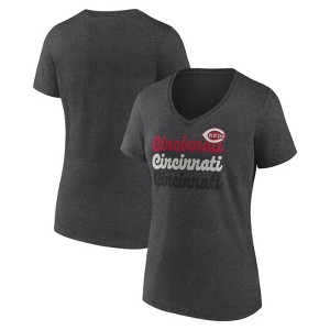 MLB Cincinnati Reds Women's Gray Short Sleeve V-Neck T-Shirt - 1 of 3