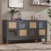 VYNXARIA Retro 4-Door Sideboard,Artificial Rattan Doors and Transparent Glass, Accent Cabinet for Entryway Dining Room,Living Room,Gray - 2 of 4