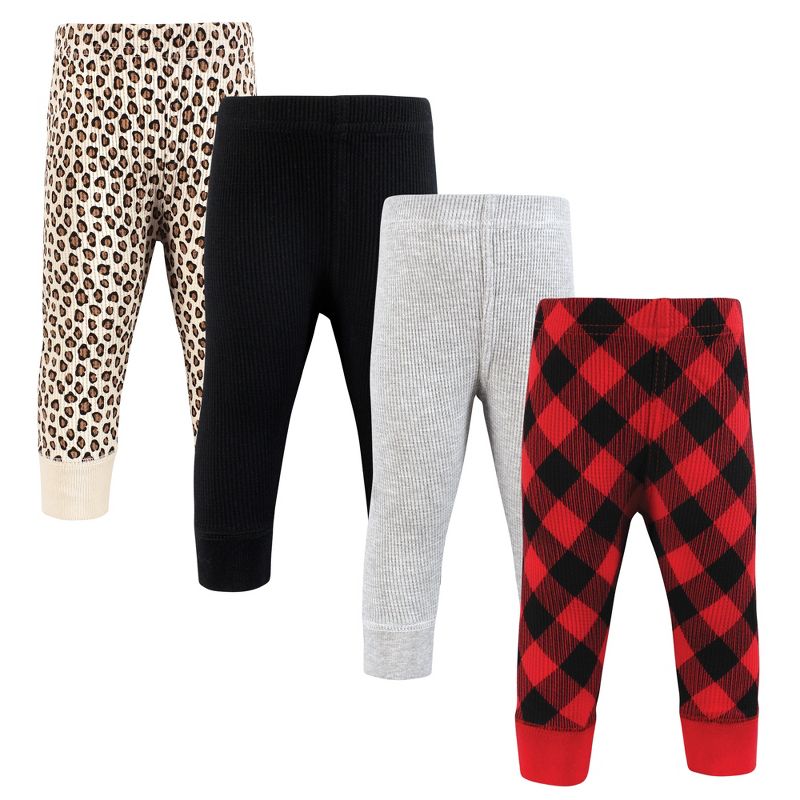 Hudson Baby Infant Girl Thermal Tapered Ankle Pants 4pk, Buffalo Plaid Leopard, 1 of 7