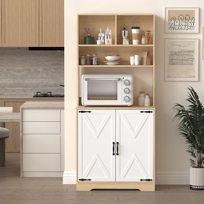 Lirago Natural Wood Finish Modern Storage Cabinet with 2 Doors apply to china cabinet bookcase or entryway organizer 31.5"Wx15.7"Dx70.9"H