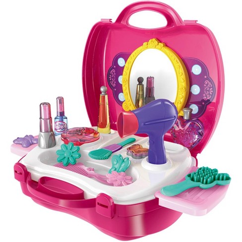 Juztoys 20pcs Kids Pretend Makeup Playset Beauty Hair Salon Toy Set Including Makeup Box Cosmetic Hair Dryer Comb Pink Target