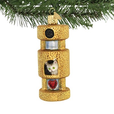 Gold Cat Tower Glass Blown Christmas Ornament