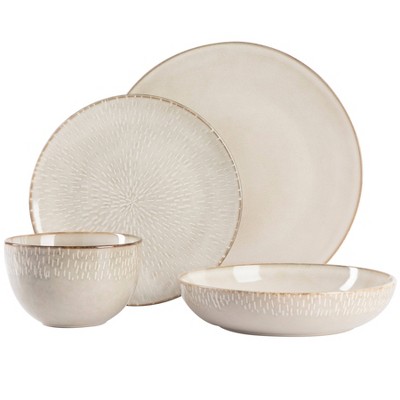 16-Piece Taupe Ceramic Dinnerware Set with Reactive Glaze