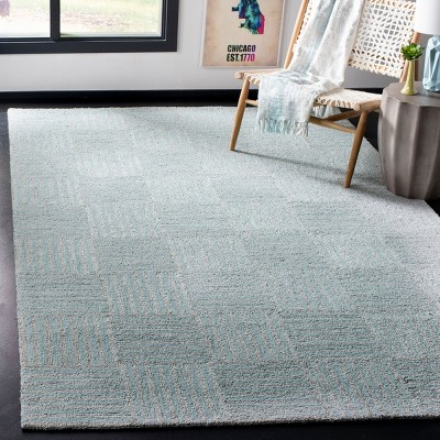 Blue Geometric Hand-Tufted Wool Area Rug