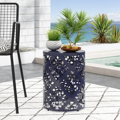 Modern Outdoor Metal End Table,Round Side Table With Iron Frame,End Table For Patio Garden Living Room,No Assembly Required-Coolbibila