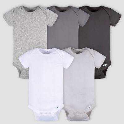 Gerber Baby 5pk Short Sleeve Onesies - White/Gray/Black 0-3M