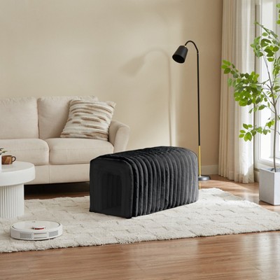 Grungis Modern Stylish Pouf Ottoman with Storage, Corduroy Foot Stool with Arch Hollow Design for Bedroom, Living Room, Black