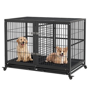 Dog Crates for Large and Medium Dogs, Upgraded 4 Lockable Wheels, Metal Open Top , Removable Wheels Tray Floor Grid Dividers Feeding Bowl - 1 of 4
