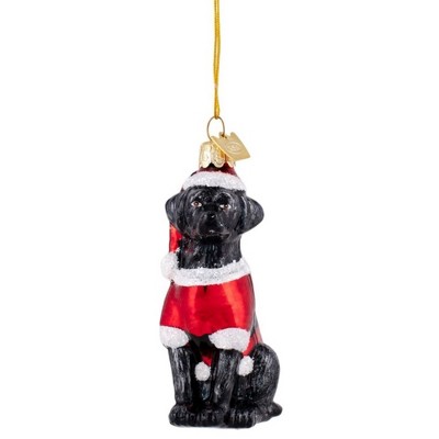 Kurt Adler Noble Gems Glass Ornament for Christmas Tree, Black Labrador Retriever in Santa Suit, 3.5"