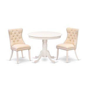 3-Piece Linen White Finish Solid Wood Top - Round Dining Room Set - (Seats-4) - 1 of 4