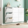 TiramisuBest 2 Flip Drawers Sturdy Wood Freestanding Narrow Slim White Shoe Storage Cabinet,Hidden Organizer for Entrance, Living Room, Hallway - 4 of 4