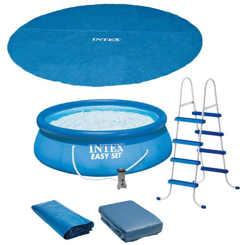 Intex 15ft x 48in Easy Set Above Ground Inflatable Pool w/ Pump and Solar Cover, 1 of 7