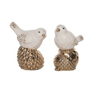 Transpac Small Resin White Bird w/Golden Acorn Figurine Set of 2 Christmas Home Decorations - 1 of 1