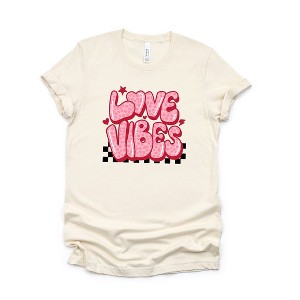 Simply Sage Market Women's Love Vibes Stars Checkered Short Sleeve Graphic Tee - 1 of 3
