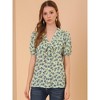 Allegra K Women's Summer Short Sleeves V Neck Ruffle Floral Button Down Shirt - 2 of 4
