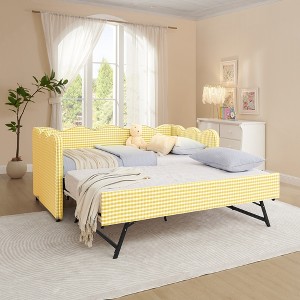 MAYEERTY Twin Size Gingham Daybed with Trundle USB Port Wave Shaped ...