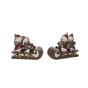 Transpac Resin Quilted Snowman Sledding Figurine Set of 2 Christmas Home Decorations - 1 of 1