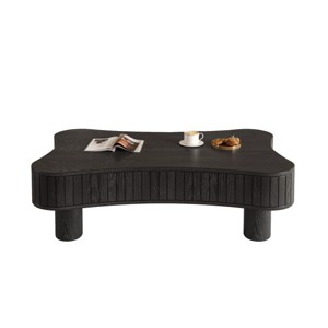 42" Irregular Lift-Top Coffee Table with Storage, Fluted Design, Hydraulic Lift Mechanism, Solid Wood Legs for Living Room - Koiai - 1 of 4