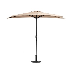 Westintrends 9Ft Half Round Umbrella with Half Resin Base Included for Outdoor Patio Window Shade Wall Balcony - 1 of 3