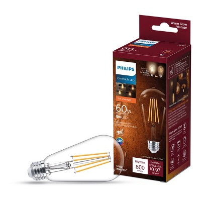 Philips Premium 60W ST19 E26 2700-2000K Warm Glow LED Light Bub T20 Clear