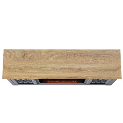 Gray Farmhouse TV Stand with Electric Fireplace and Cabinet