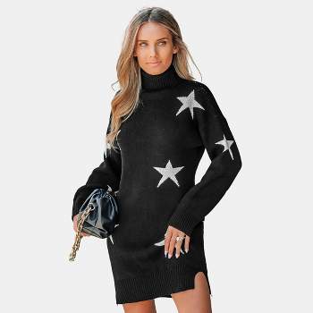 Women's Star Print Turtleneck Mini Sweater Dress - Cupshe