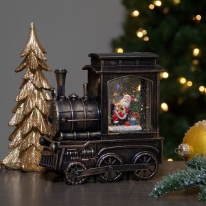 Northlight 6.75" Lighted Black Train Christmas Snow Globe with Santa - 1 of 4