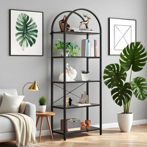 5 Tier Arched Bookshelf,Tall Standing Bookshelves with Metal Frame,Modern Open Storage Shelf Display Rack for Bedroom, Living Room, Home Office - 1 of 4