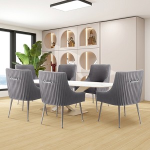 SEYNAR Modern Velvet Pleated Finish Back Dining Chair Set of 6 with Rear Handle - 1 of 4