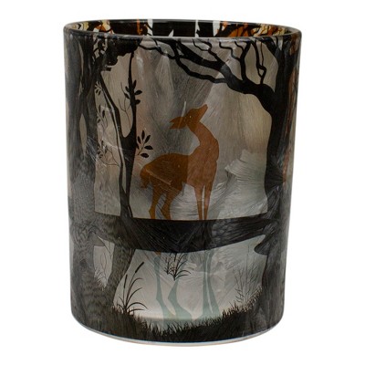 Northlight 5" Hand Painted Forest and Deer Flameless Glass Candle Holder