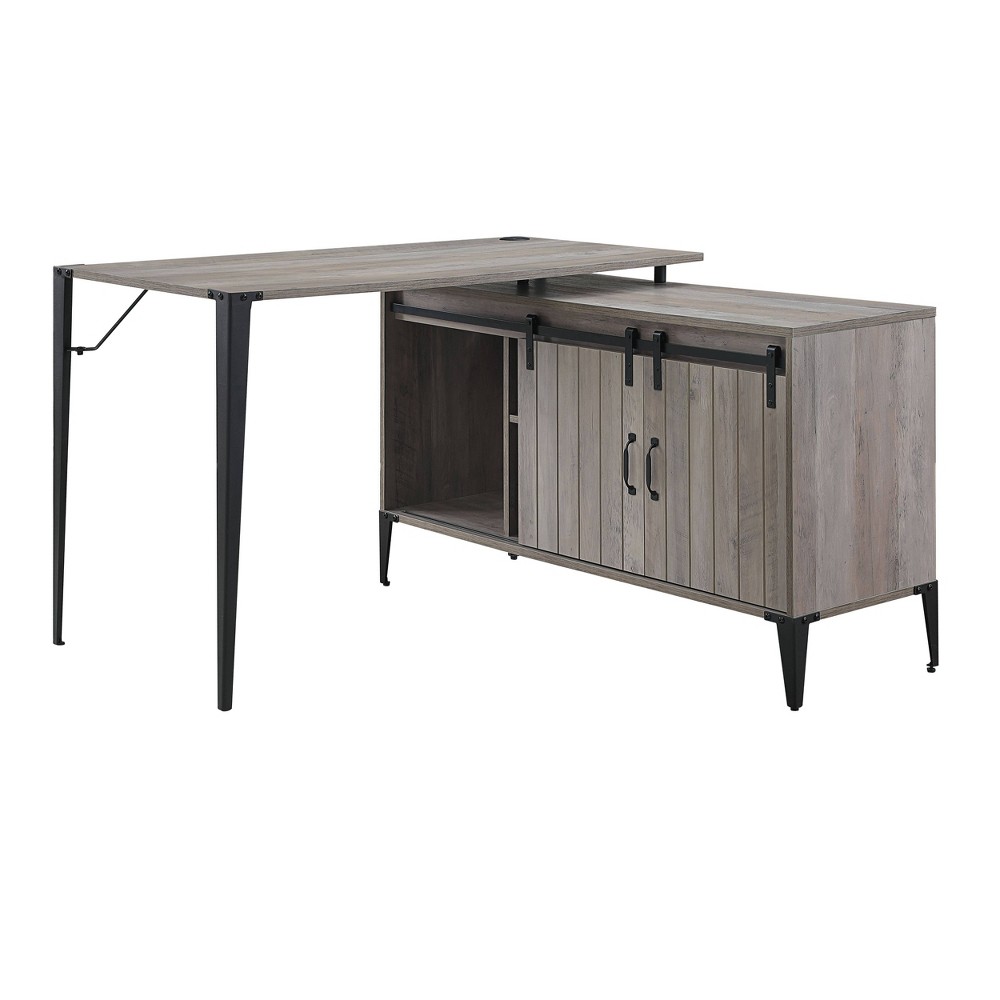 Photos - Office Desk 48" Zakwani L Writing Desk Gray Oak/Black Finish - Acme Furniture