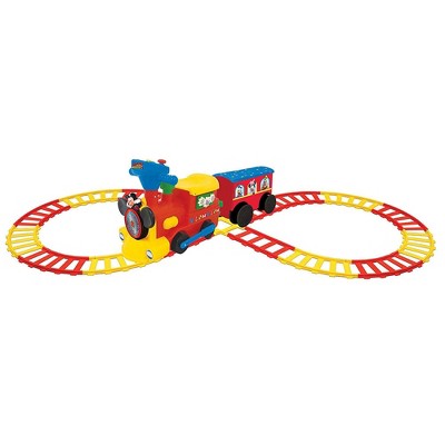 mickey mouse battery powered train with caboose and tracks