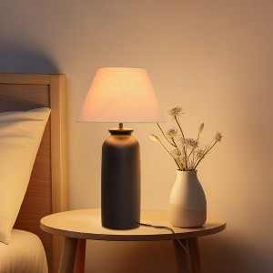 27" Modern Textured Ceramic Table Lamp with Linen Tapered Shade, Decorative Bedside Lamp for Living Room, Bedroom & Entryway - 1 of 4