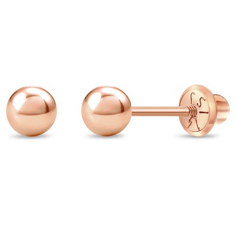 14K Rose Gold Open Bow and Dangle Pearl Screw Back Earrings for Girls in 14K | Jewelry Vine