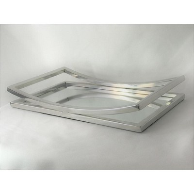 Silver Rectangular Stainless Steel Mirrored Vanity Tray
